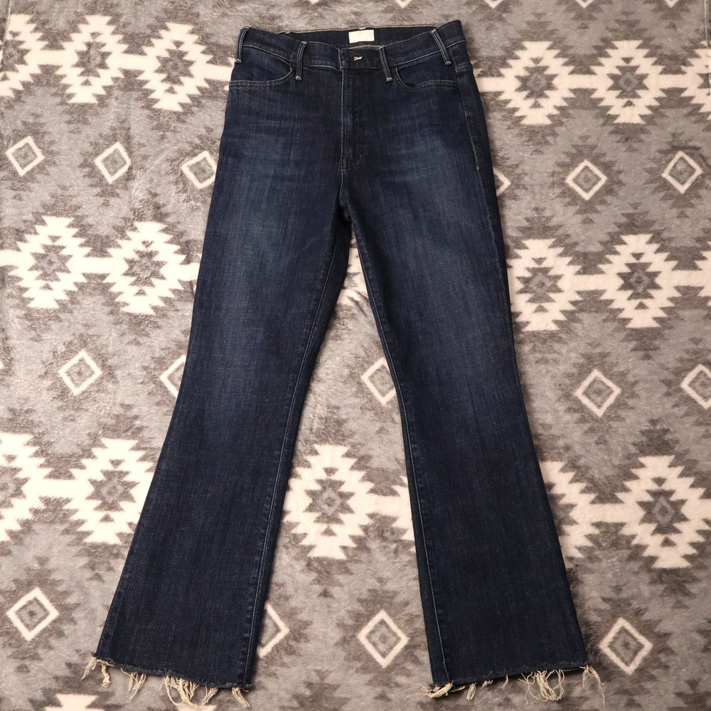 Mother The Hustler Ankle Fray Dark Illusions Jeans 29 High Rise Flare Indigo